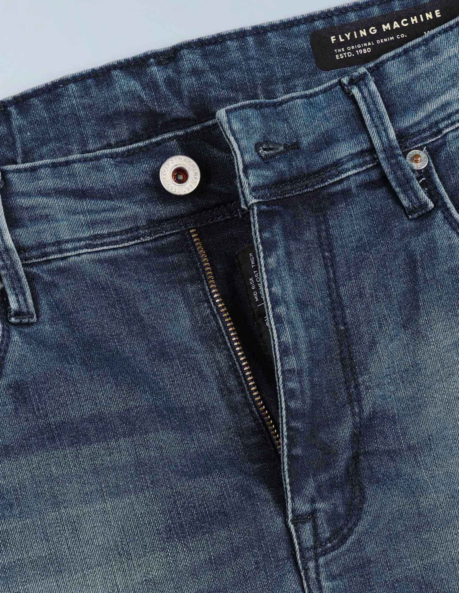 Flying Machine Slash Slim Tapered Fit Whiskered Jeans