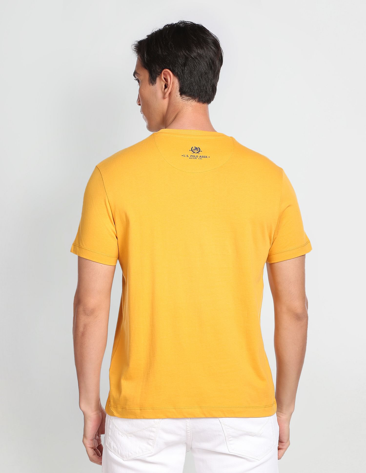 U.S. Polo Assn. Denim Co. Men Yellow Cotton Graphic Print T-Shirt