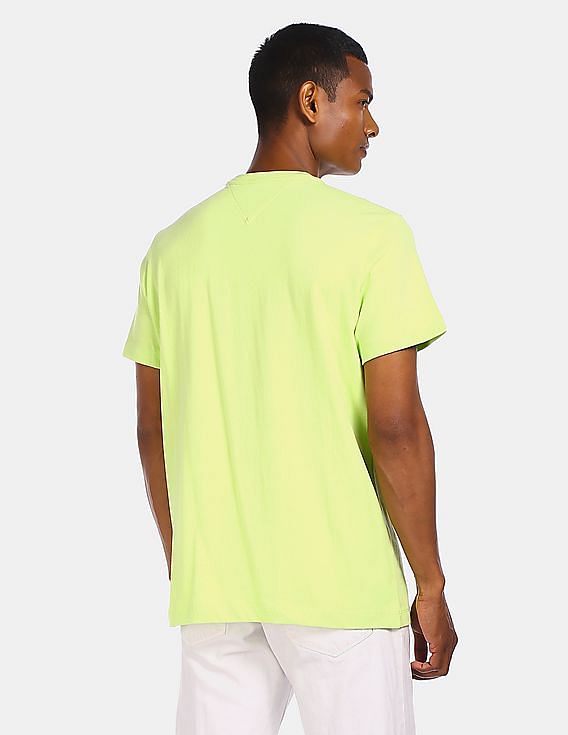 Neon green tommy hilfiger t deals shirt