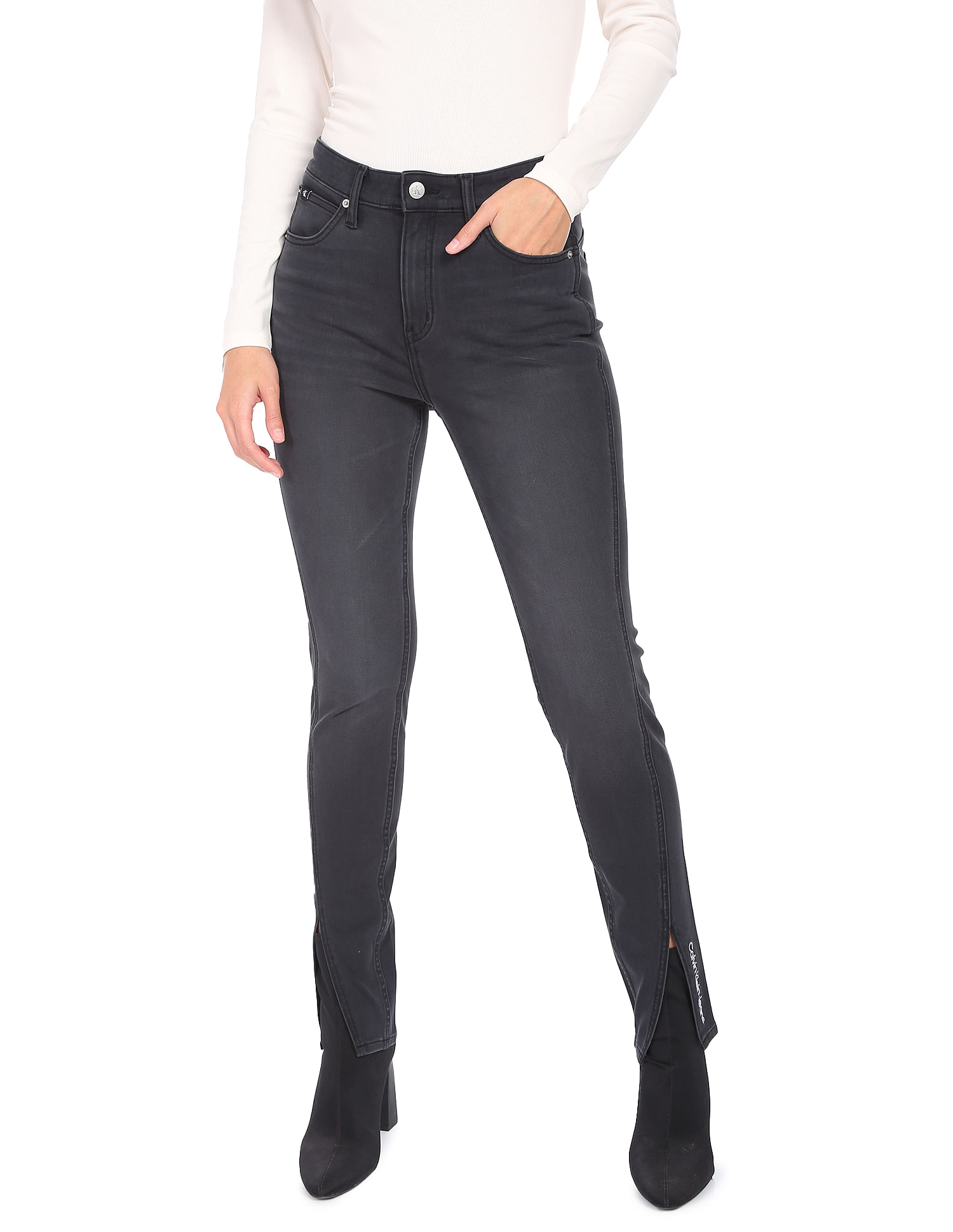 Calvin Klein Women Black Mid Rise Skinny Fit Jeans