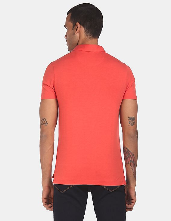 U.S. Polo Assn. Men Coral Ribbed Collar Solid Pique Polo Shirt
