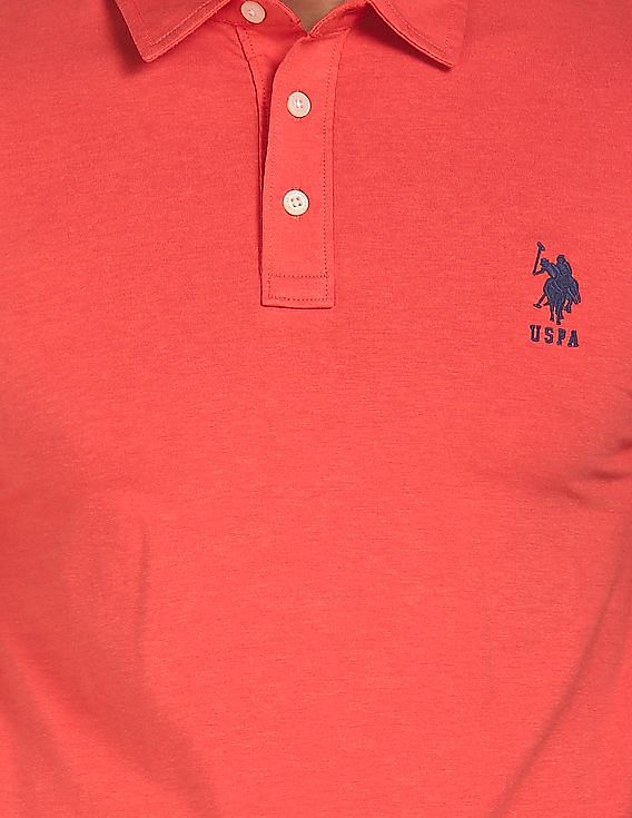 U.S. Polo Assn. Men Coral Ribbed Collar Solid Pique Polo Shirt