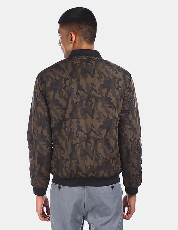 Flying Machine Stand Collar Zip Up Reversible Bomber Jacket