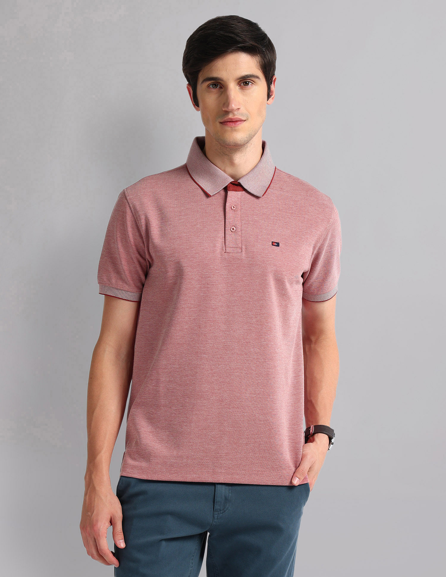 AD by Arvind Heathered Slim Fit Polo Shirt