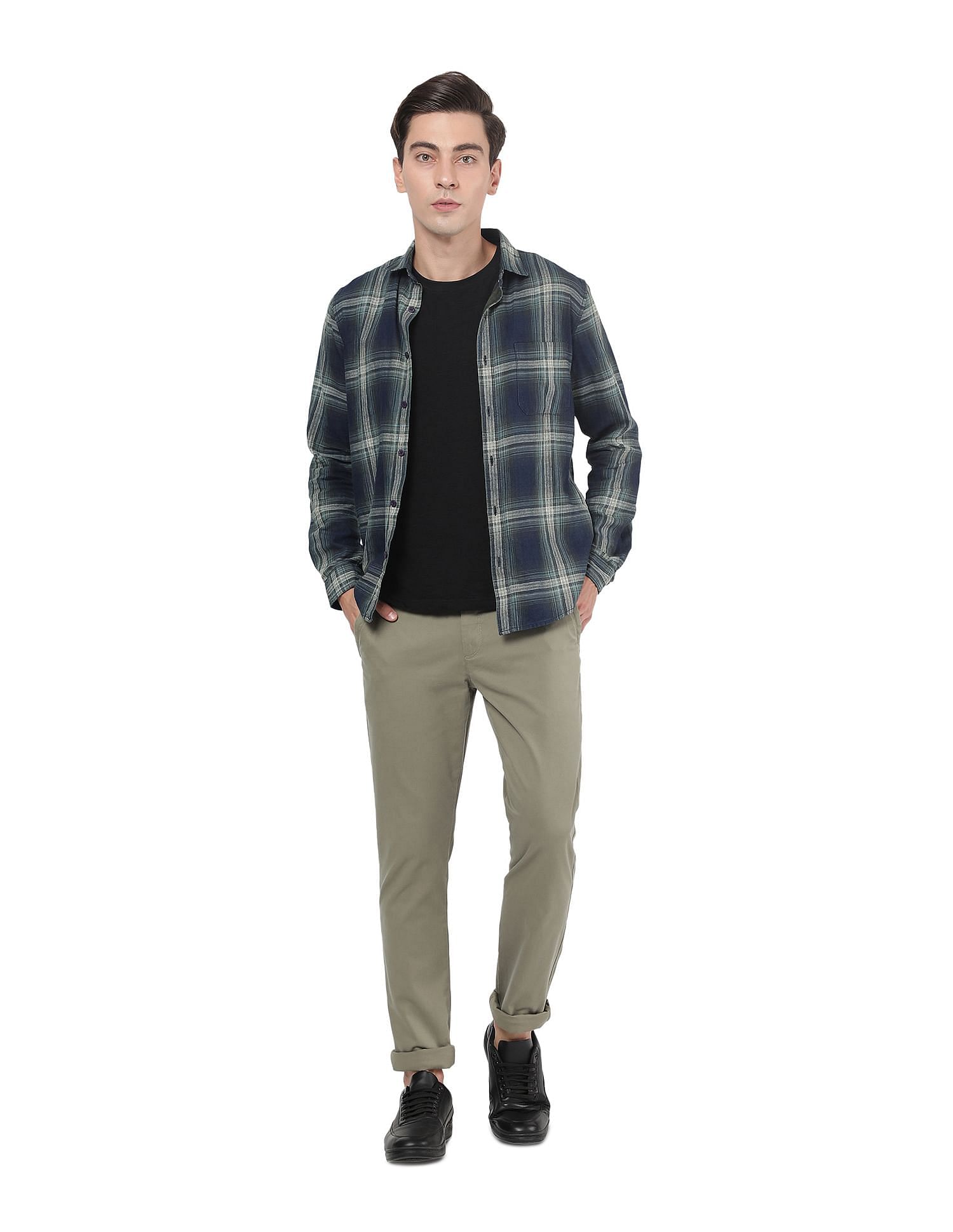 AD by Arvind Modern Slim Fit Solid Chinos