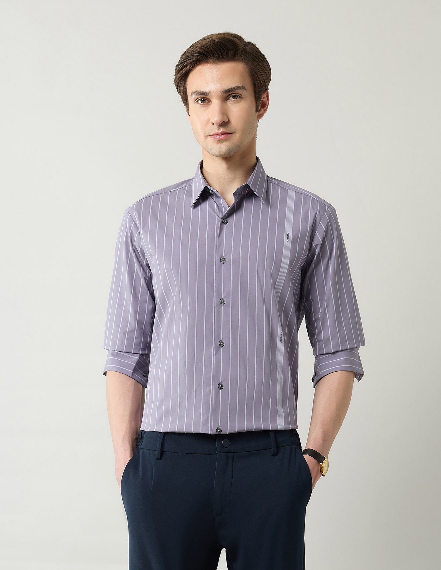Arrow Newyork Pinstriped Slim Fit Shirt