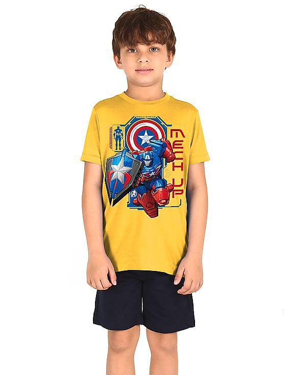 Marvel Avengers Spider-Man Captain America Boys Short Sleeve T-Shirt & Shorts Set 