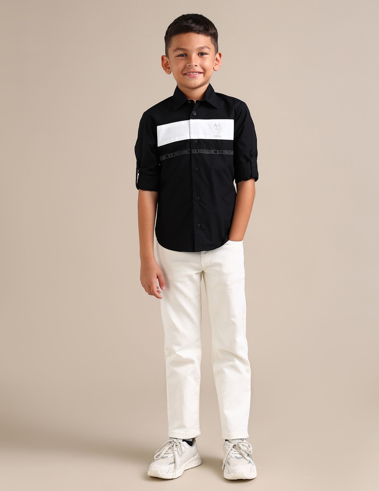 U.S. Polo Assn. Kids Boys Regular Fit Colour Blocked Shirt