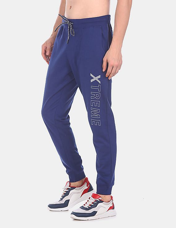 Flying Machine Men Blue Elasticized Drawstring Waist Printed Joggers