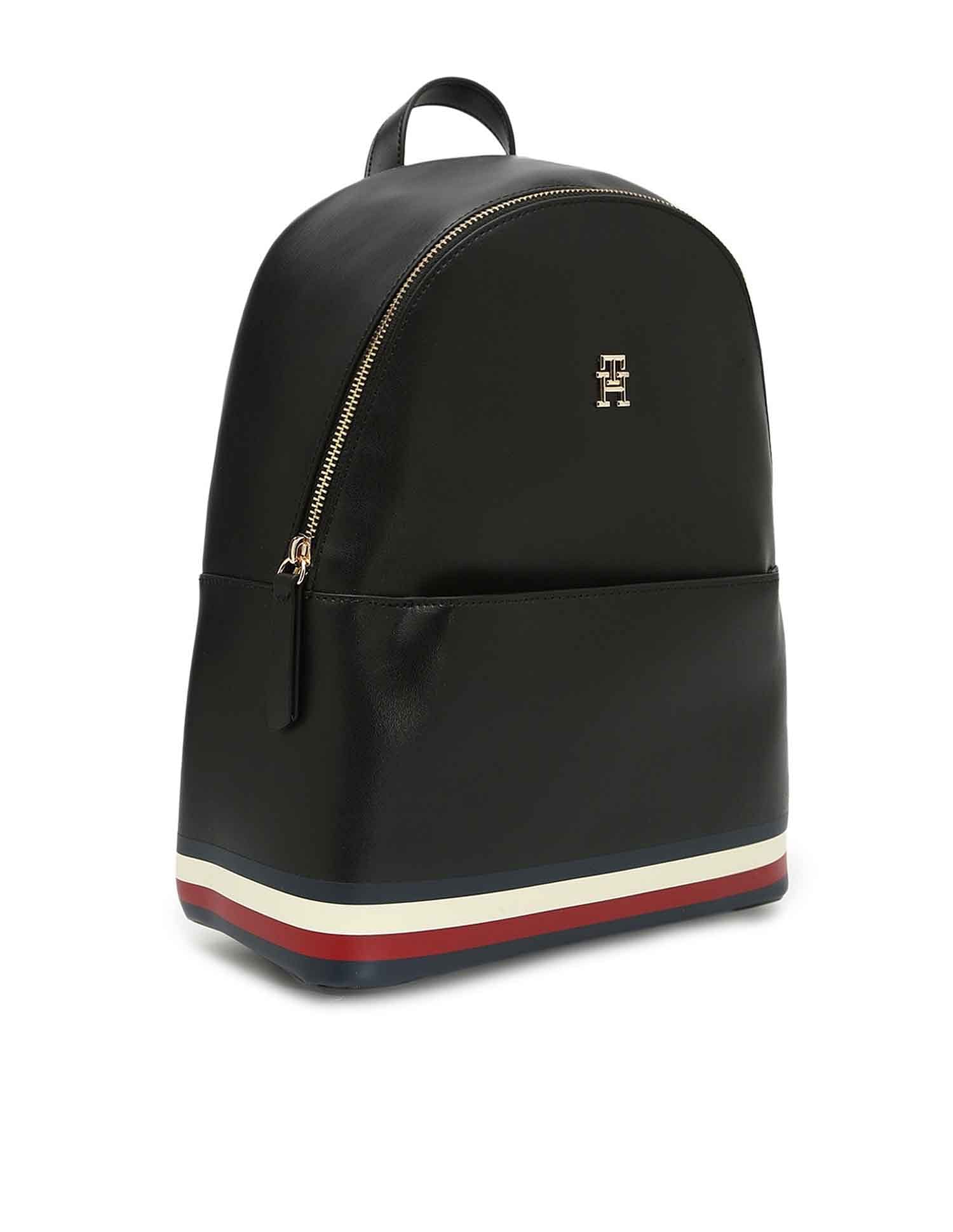 Tommy Hilfiger Printed Black PU Backpacks
