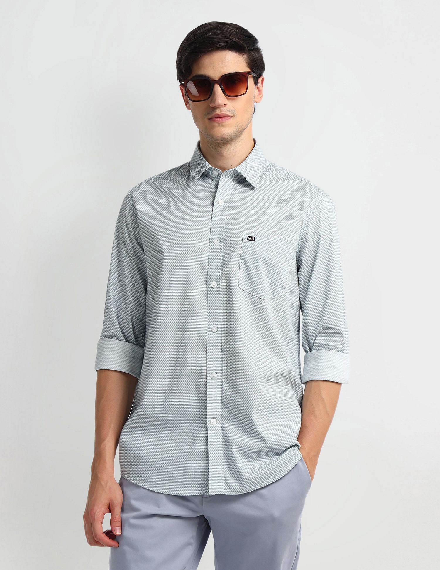 Arrow Sports Geometric Print Cotton Shirt