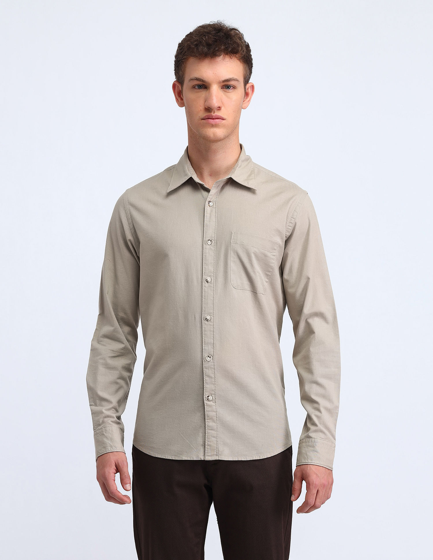Flying Machine Slim Fit Solid Cotton Shirt
