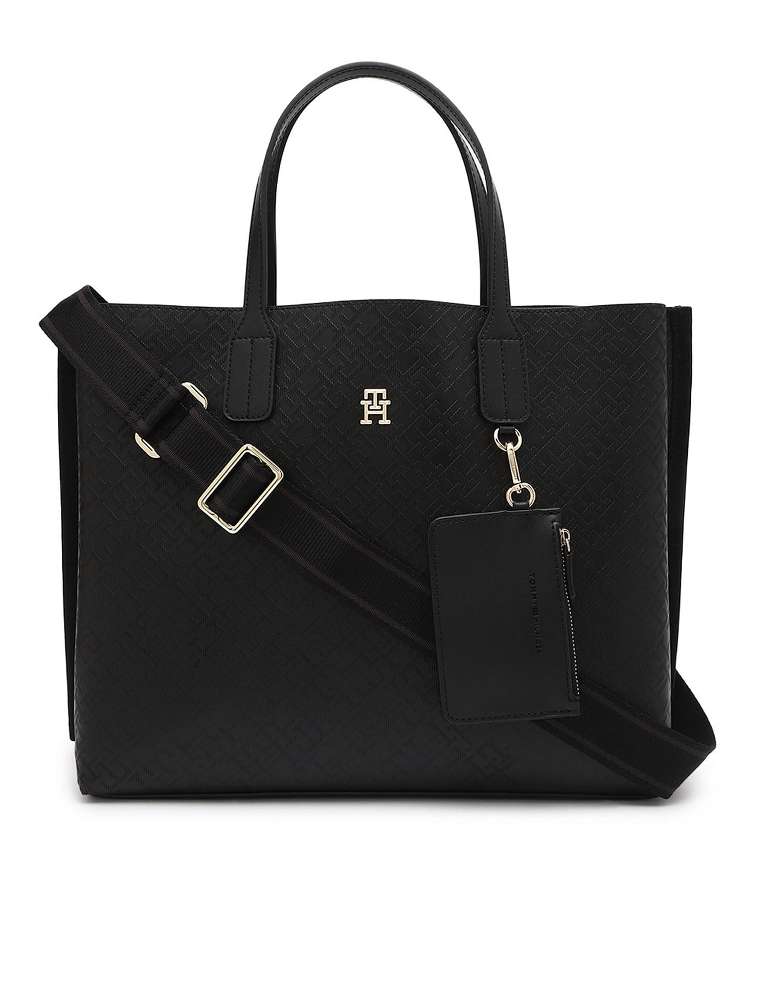 Tommy Hilfiger Logo Black Pu Handbags