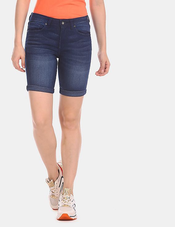 Aeropostale Blue Upturned Hem Stone Wash Denim Shorts