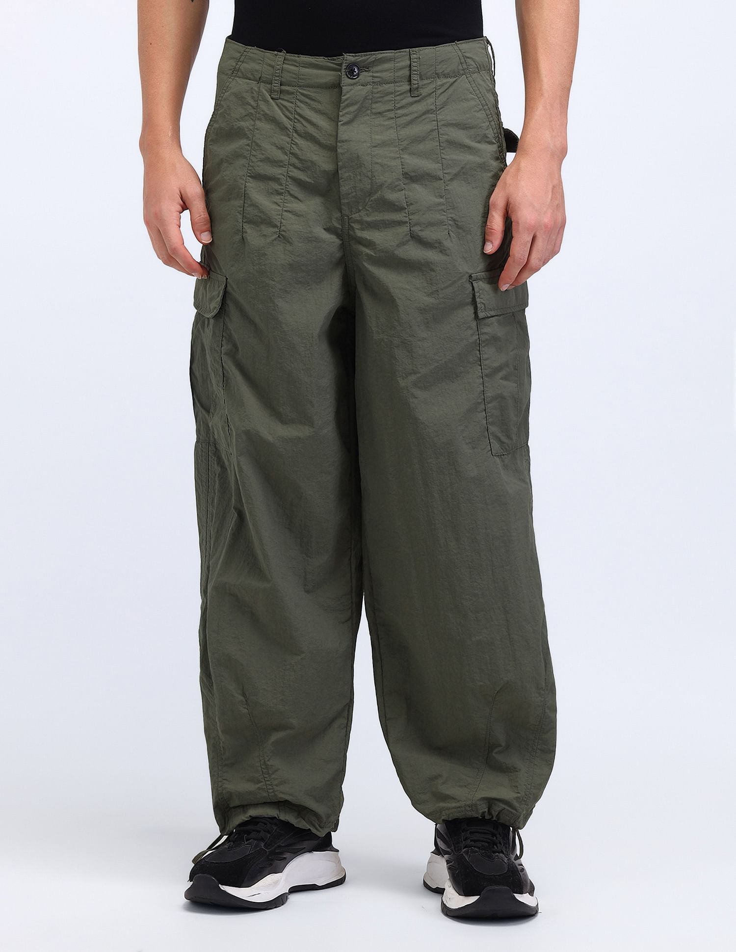 Flying Machine Loose Fit Solid Cargo Trousers