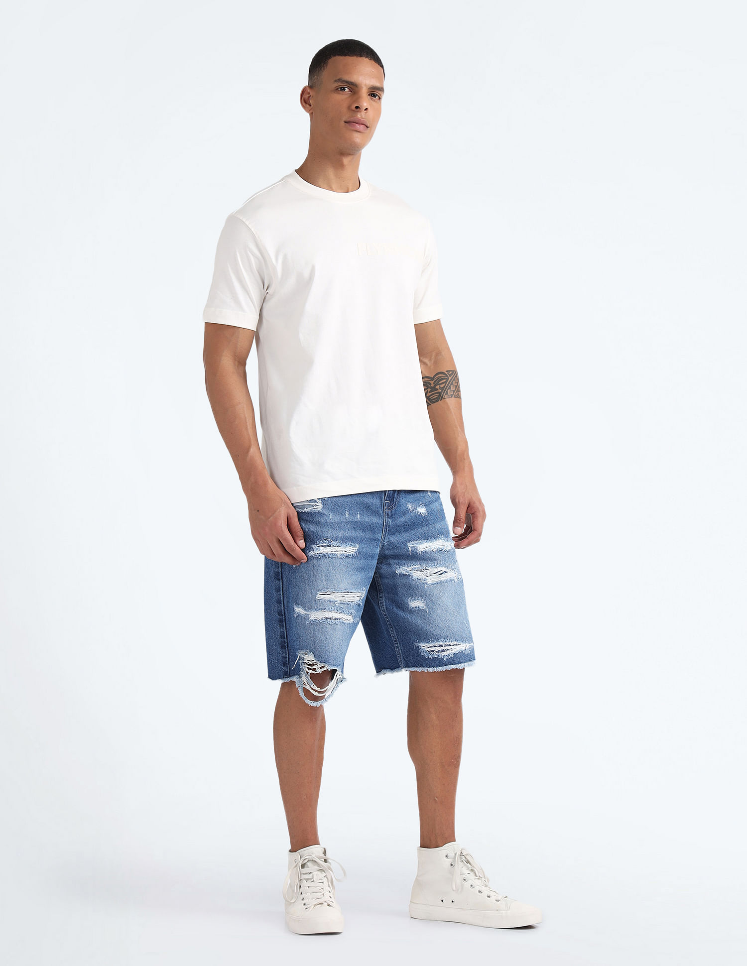 Buy Flying Machine Mid Rise Distressed Denim Shorts NNNOW