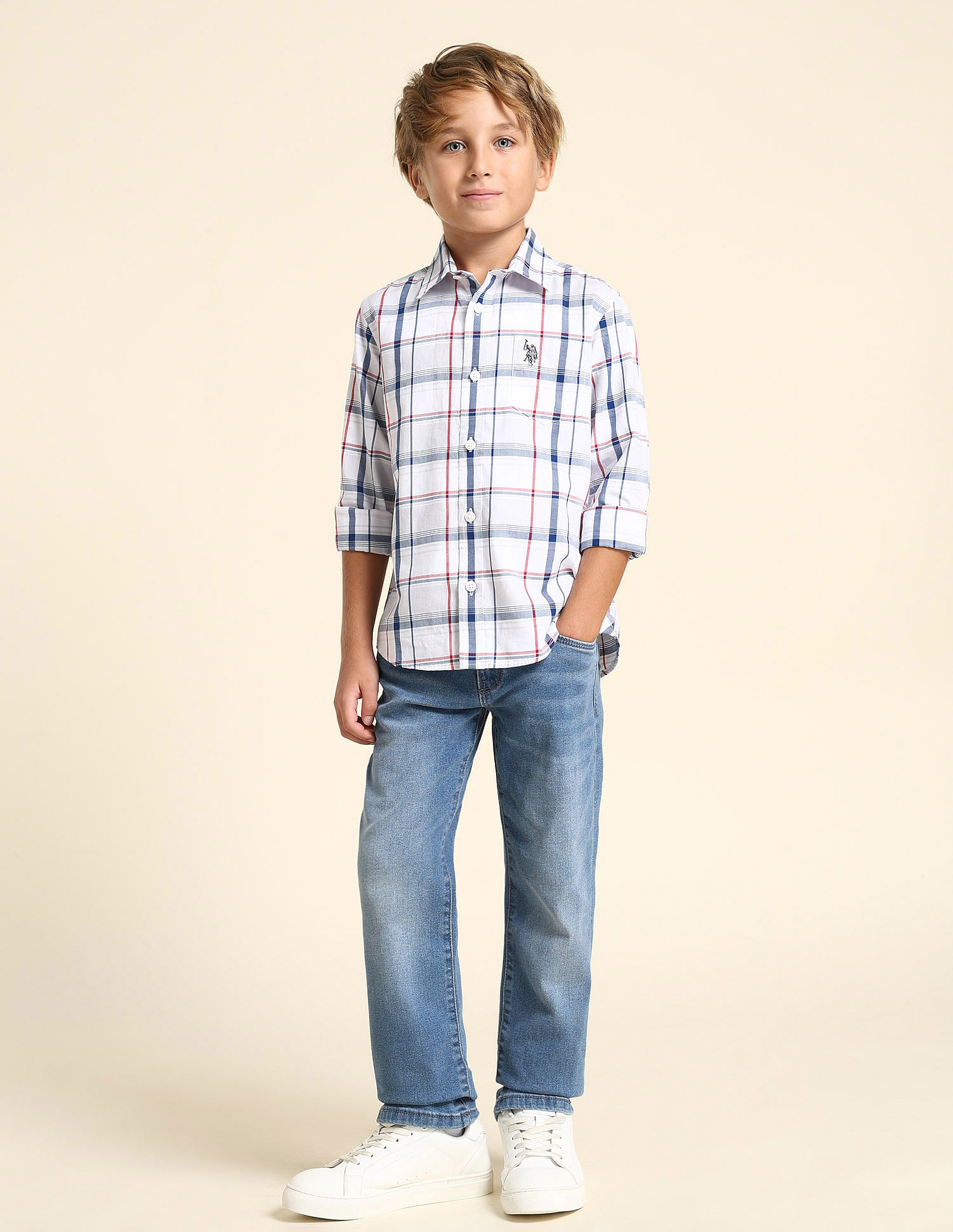 U.S. Polo Assn. Kids Boys Grid Tattersall Checked Regular Fit Shirt