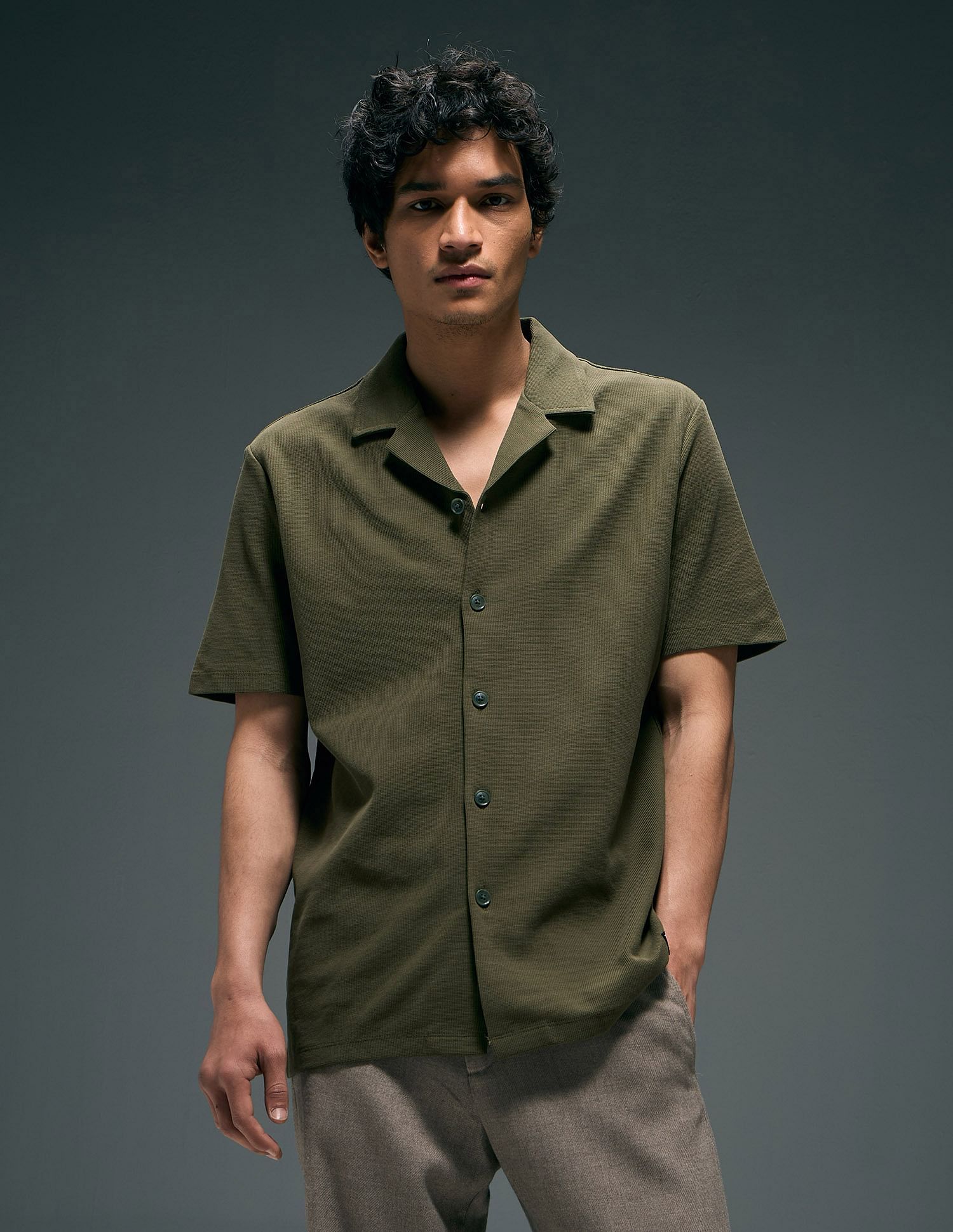 Flying Machine Cuban Collar Knitted Shirt