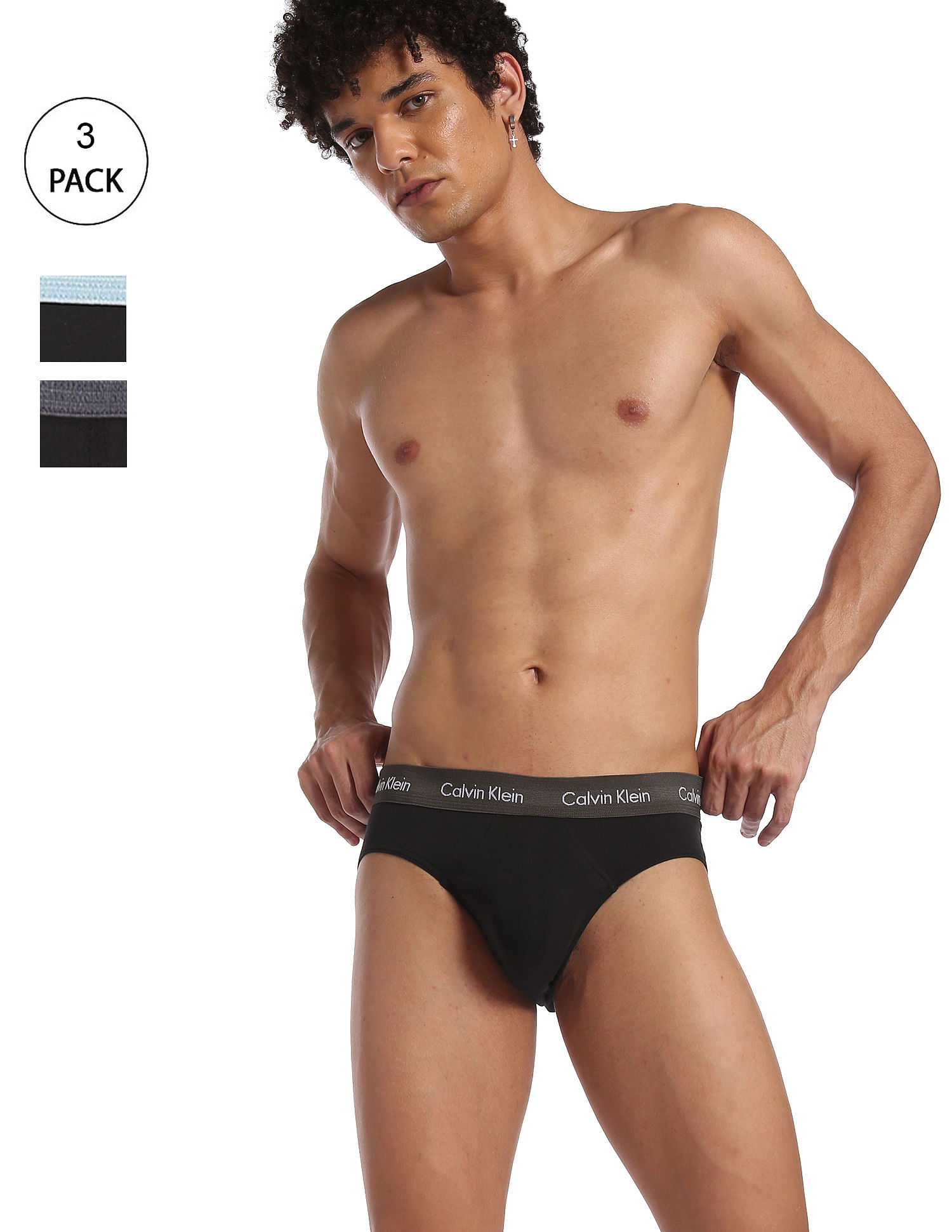 Buy Calvin Klein Underwear Men Black Mid Rise Contrast Waistband Hipster  Briefs - Pack of 3 