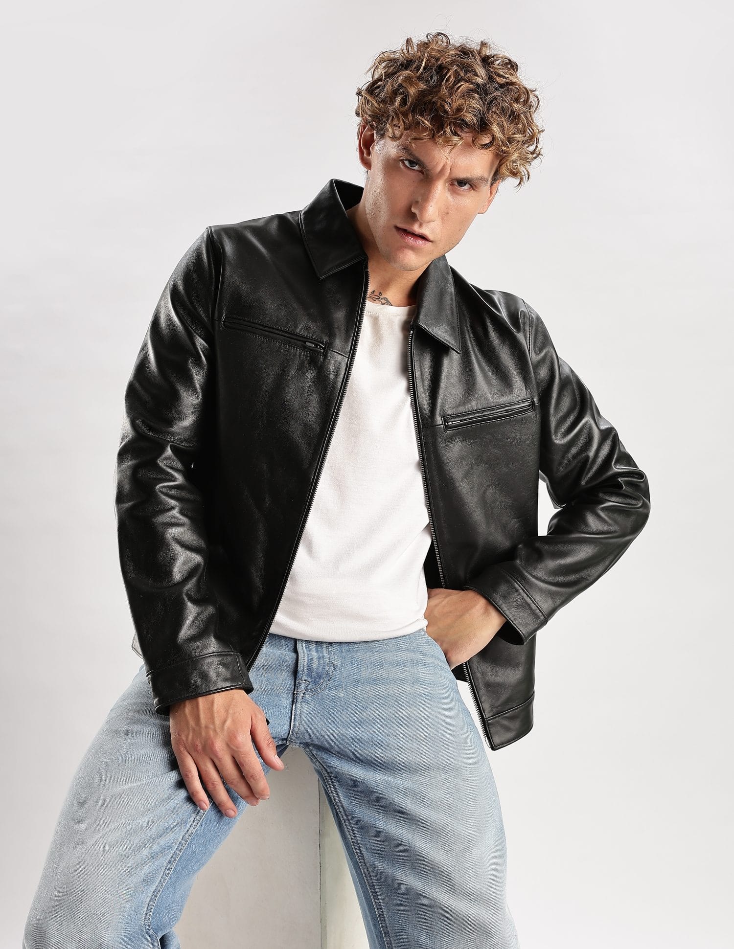 Buy Calvin Klein Jeans Solid Regular-Fit Leather Jacket - NNNOW.com