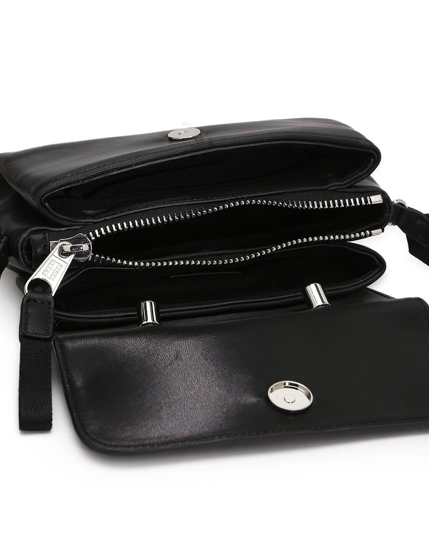 Tommy Hilfiger Solid Black Pu Handbags