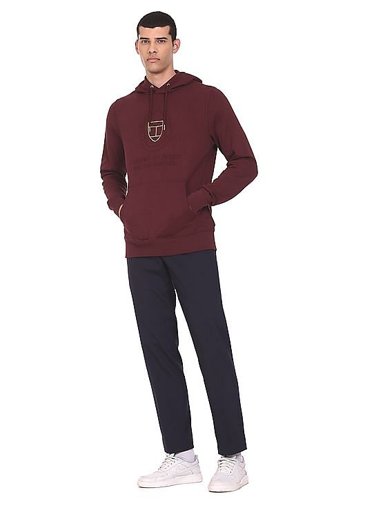 Tommy Hilfiger Men Maroon Tonal Embroidered Crest Sweatshirt