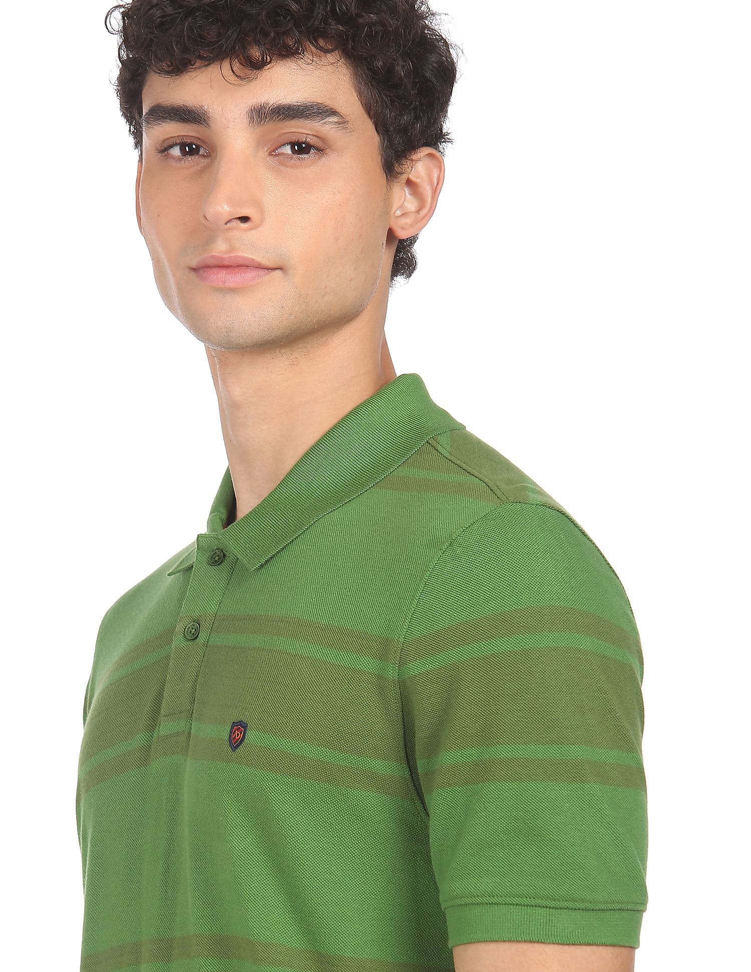 AD by Arvind Cotton Horizontal Striped Polo Shirt
