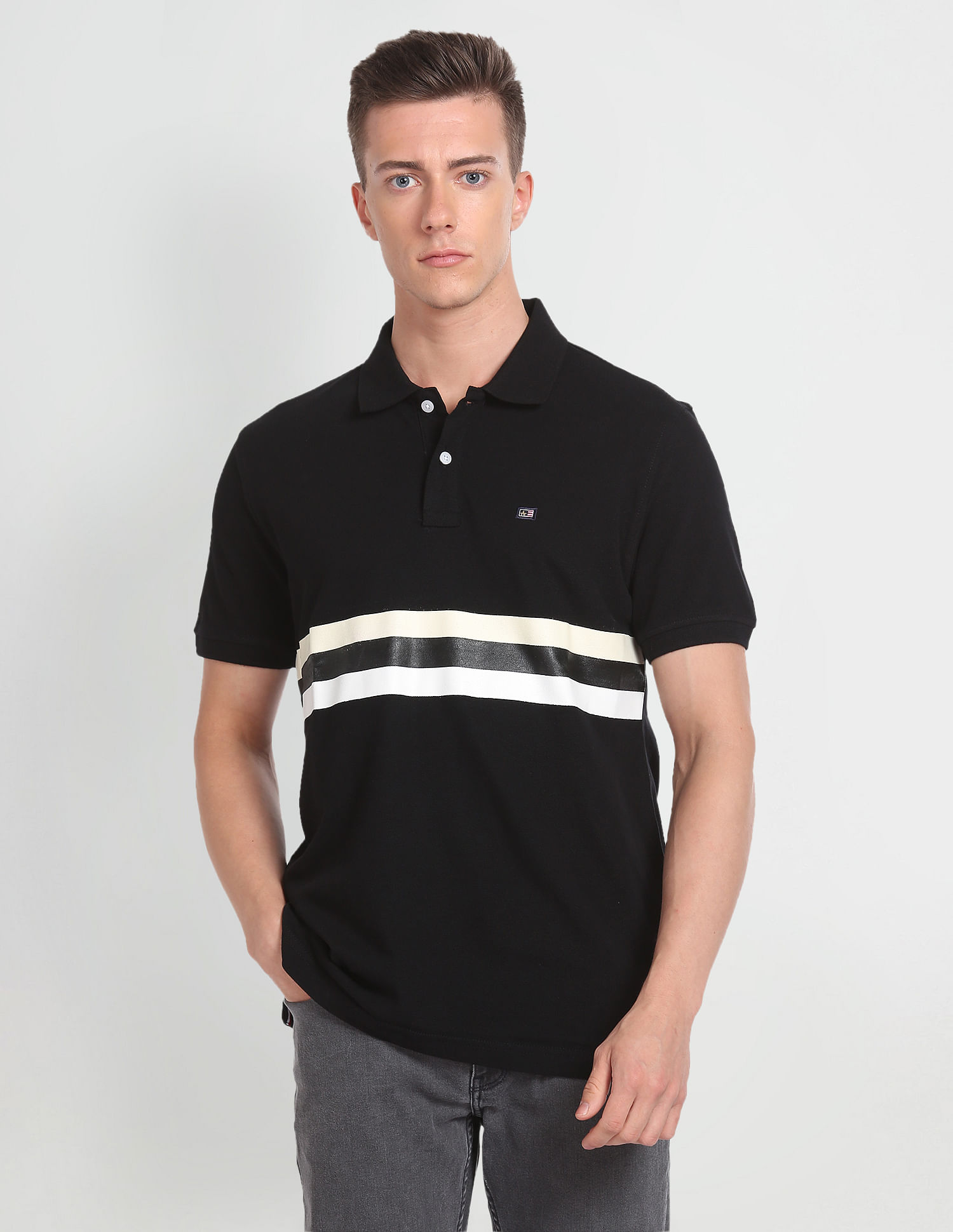 Arrow Sports Horizontal Stripe Cotton Polo Shirt