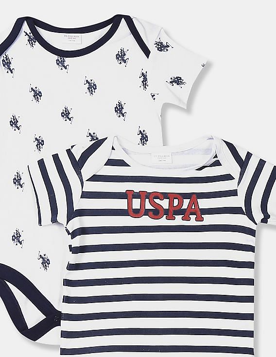 U.S. Polo Assn. Kids Baby White And Navy Short Sleeve Bodysuit - Pack Of 2
