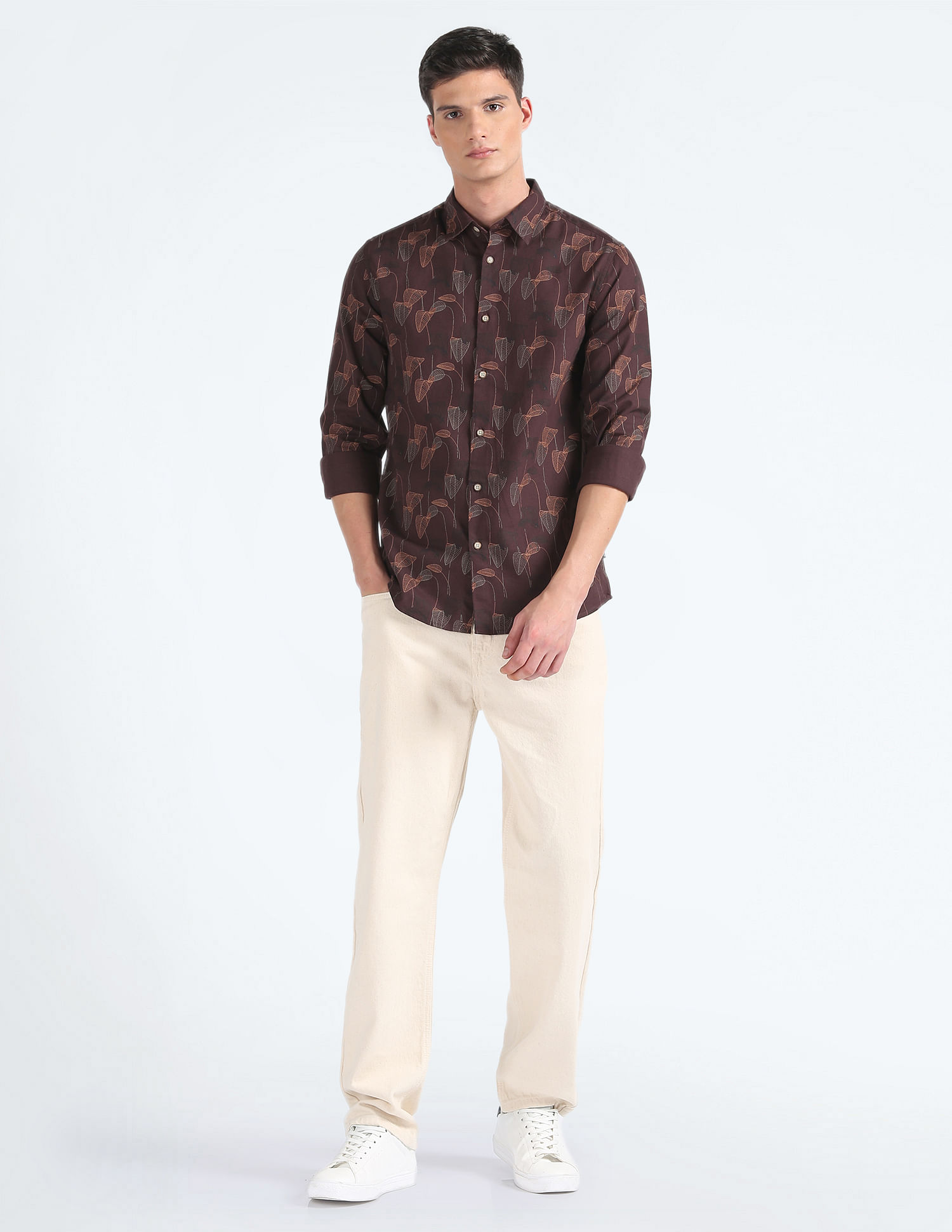 Flying Machine Tropical Print Cotton Shirt