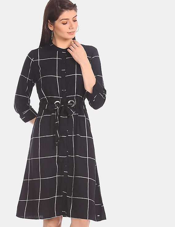 Buy Tokyo Talkies Mustard/Black Checked Flared Shirt Dress for Women Online  at Rs.735 - Ketch