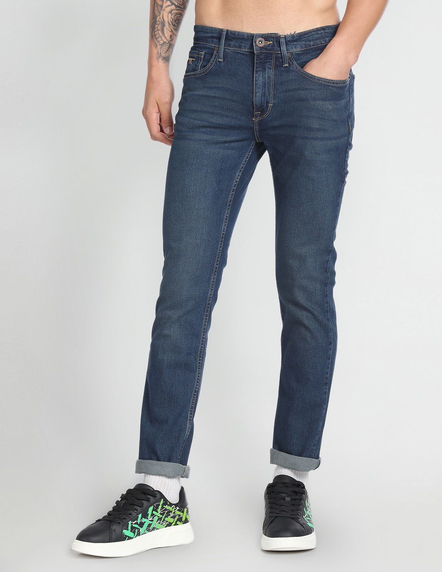 Flying Machine Freddie Slim Straight Fit Stone Wash Jeans