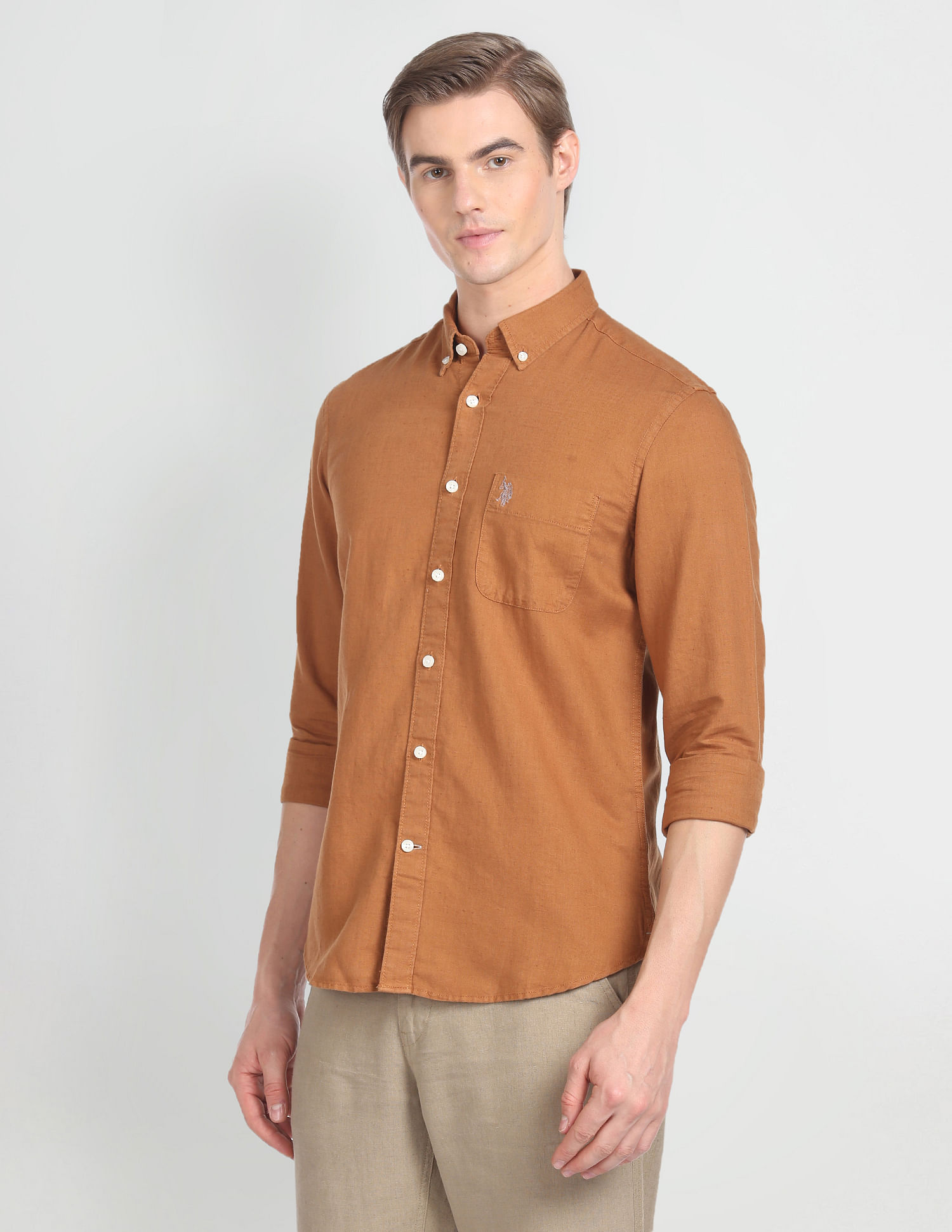 U.S. Polo Assn. Denim Co. Solid Linen Cotton Shirt