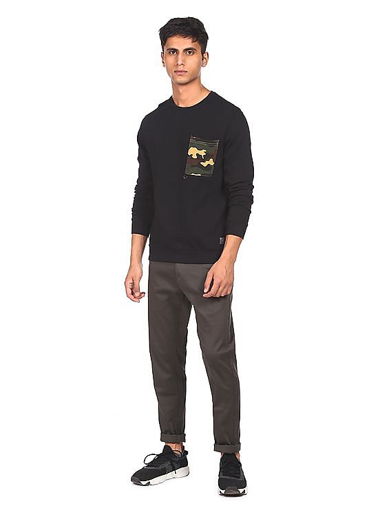Flying Machine Long Sleeve Solid Sweatshirt