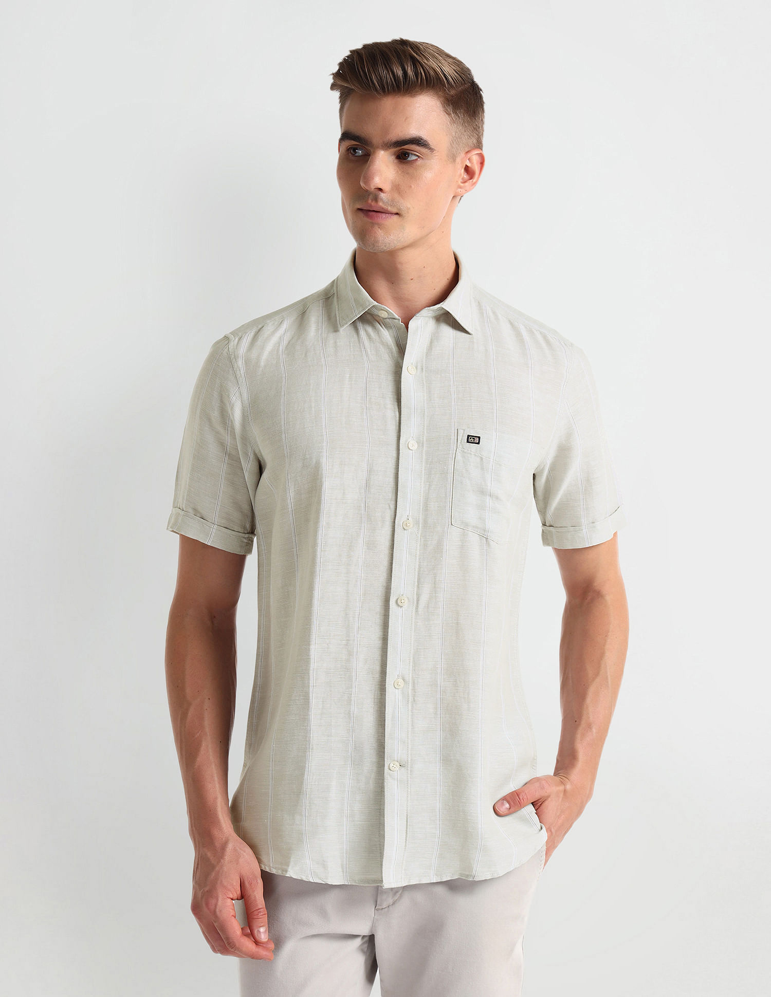Arrow Sports Vertical Stripe Linen Shirt