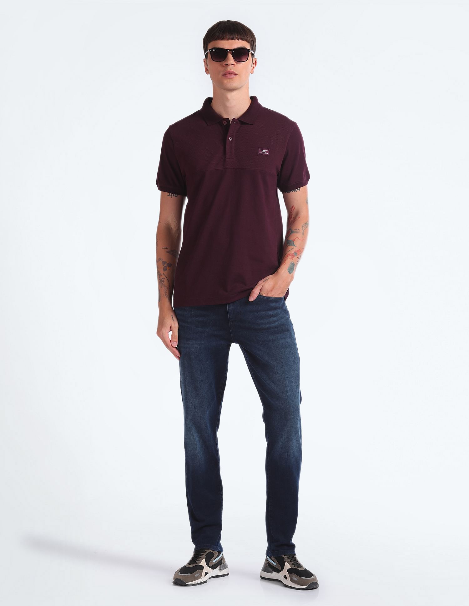 Flying Machine Mid Rise Slash Slim Tapered Jeans
