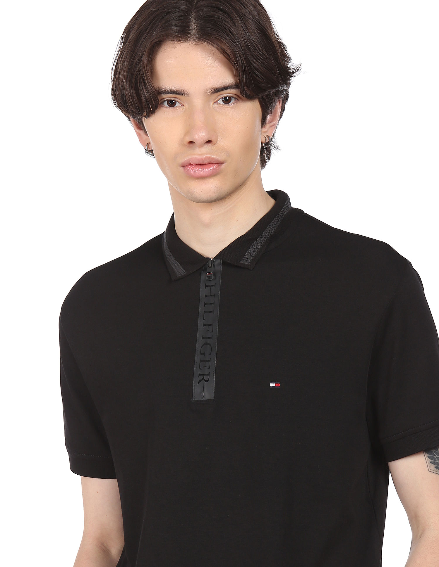 Tommy Hilfiger Mens Classic Fit Interlock Polo Shirt (Small, Black)