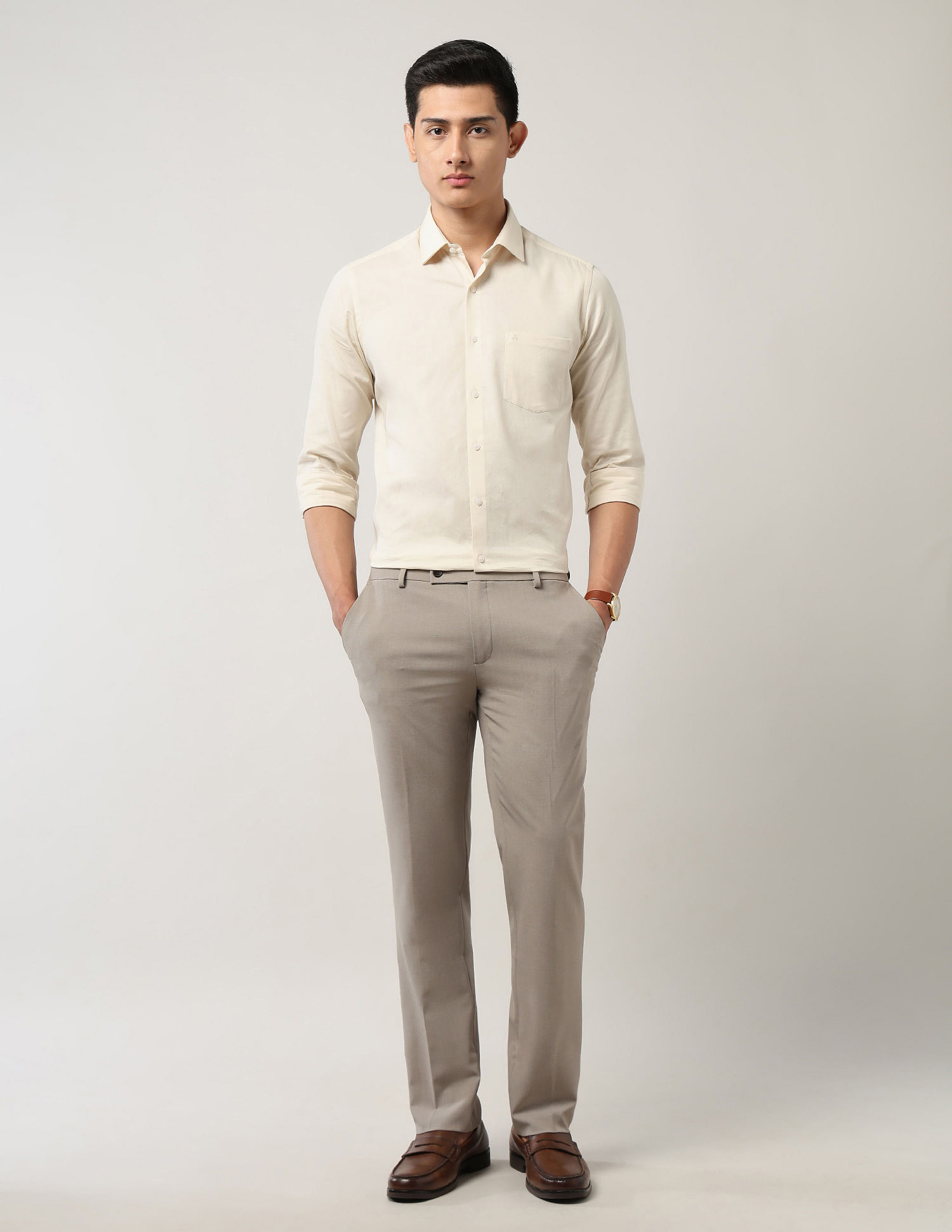Arrow Regular Fit Mid Rise Trousers