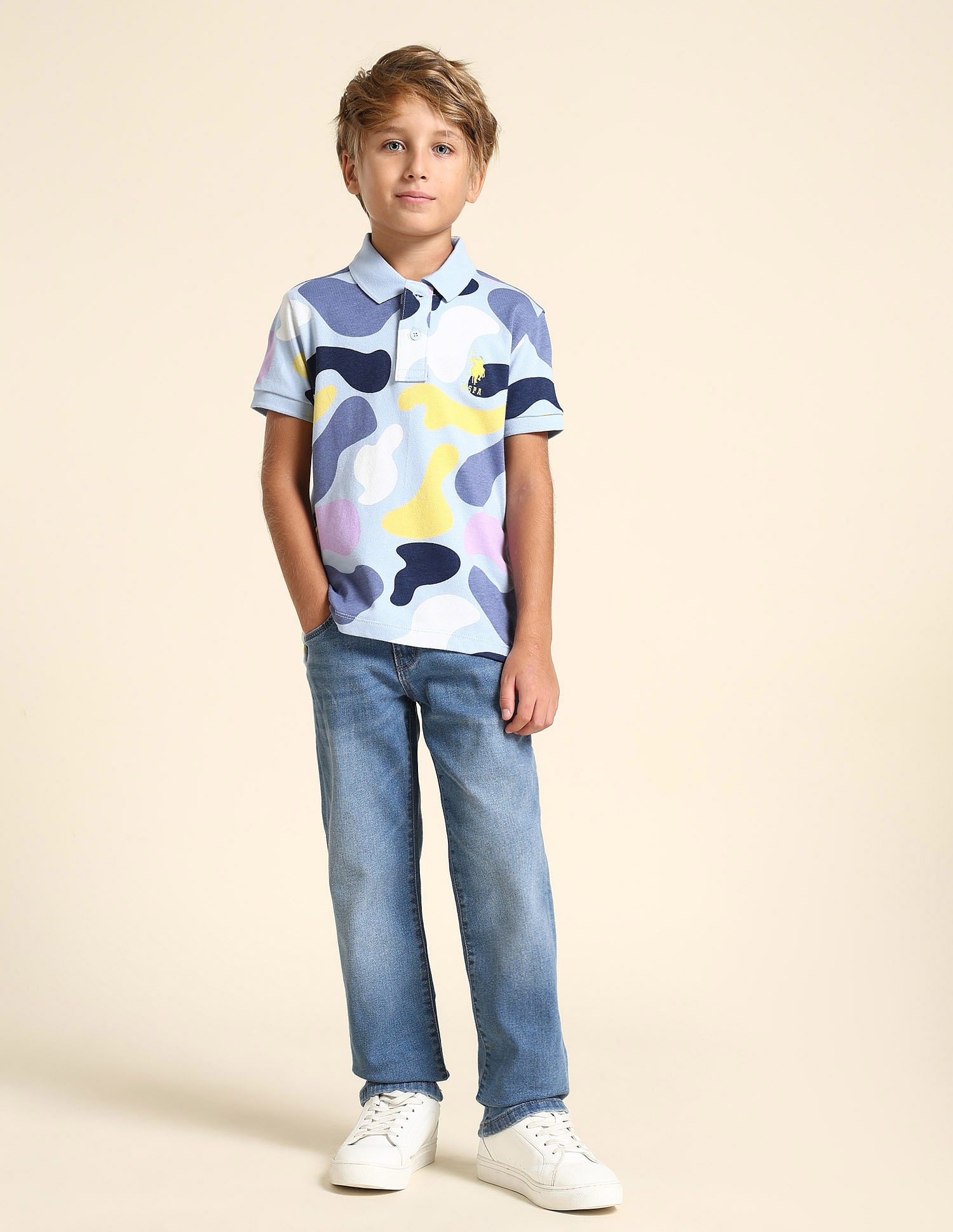 U.S. Polo Assn. Kids Boys Regular Fit Abstract Printed Polo Shirt