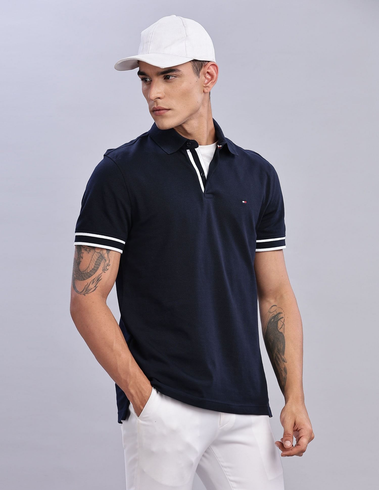 Tommy Hilfiger Mens Blue Solid Polo Shirt
