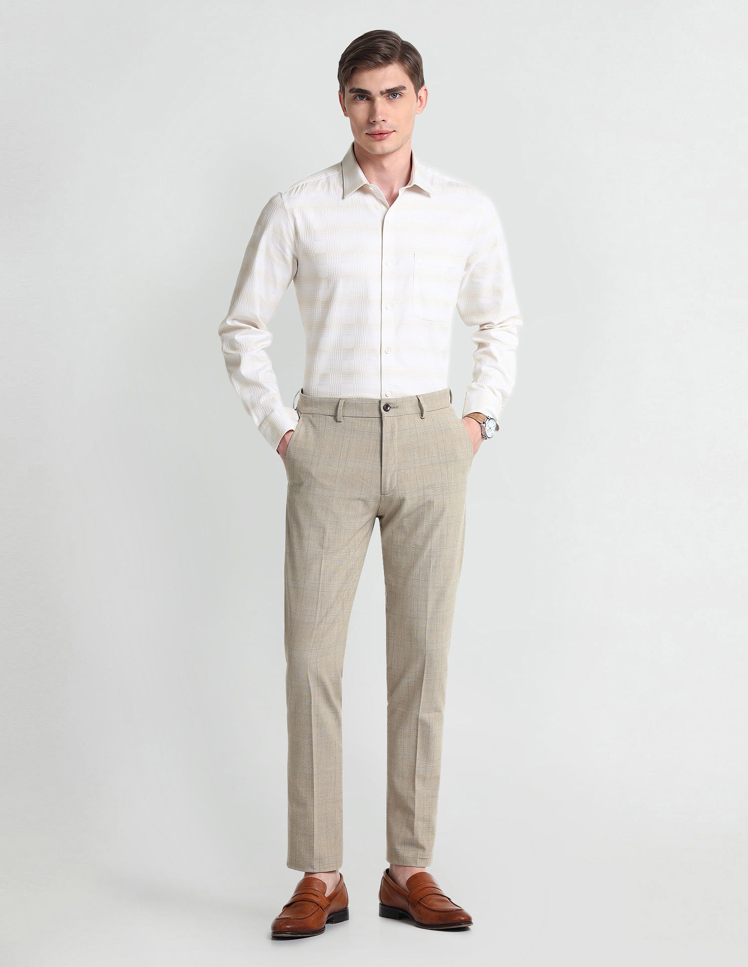Arrow Patterned Dobby Cotton Shirt