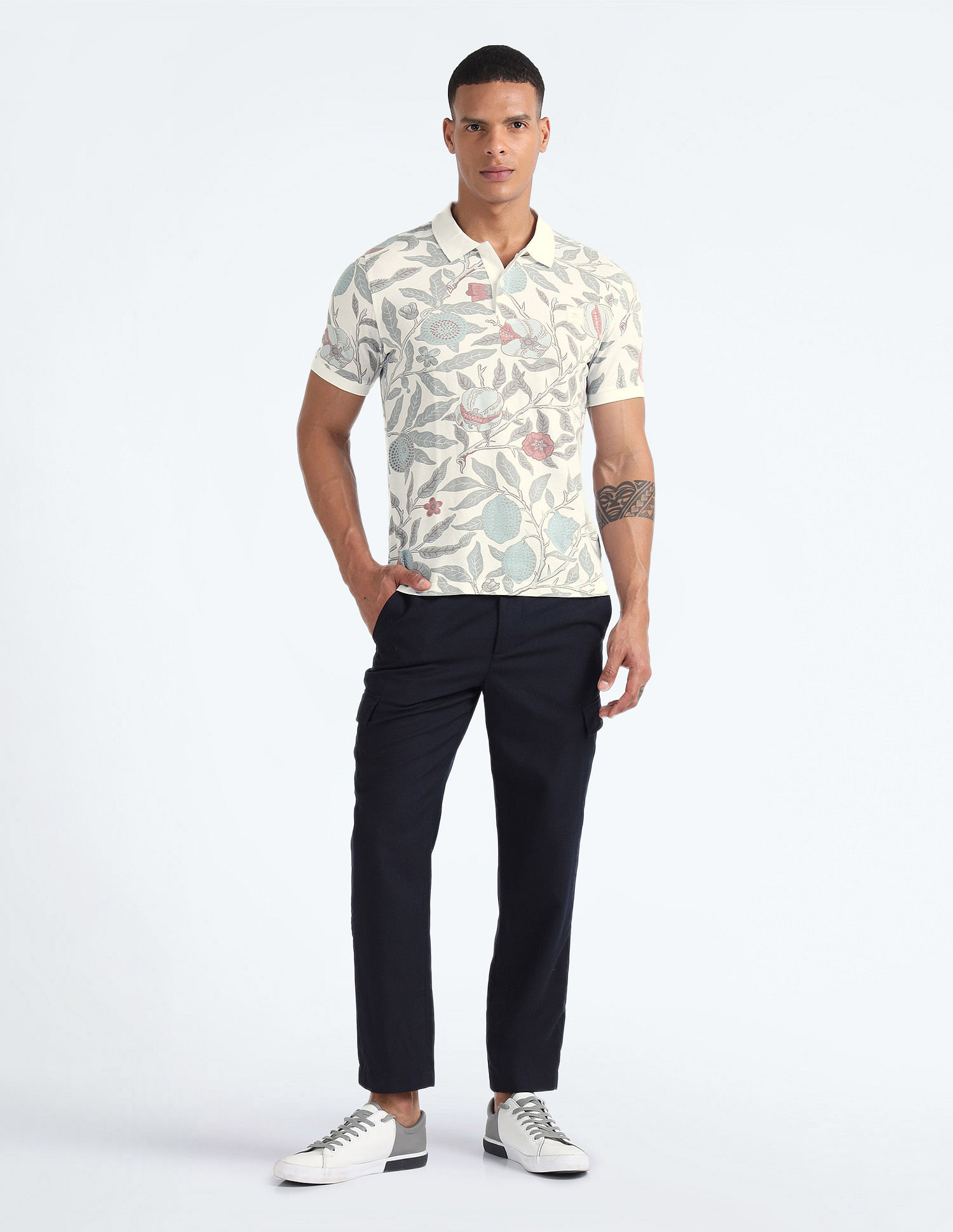 Flying Machine Floral Print Cotton Polo Shirt