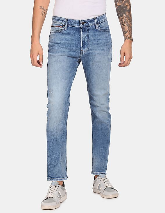 Tommy Hilfiger Men Blue Simon Skinny Fit Plush Lightly Distressed Jeans