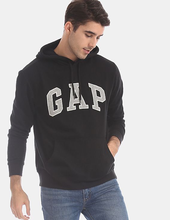 Buy GAP Men Black Fleece Logo Hoodie - NNNOW.com