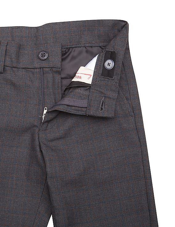 Boys Navy textured Check Trousers | River Island