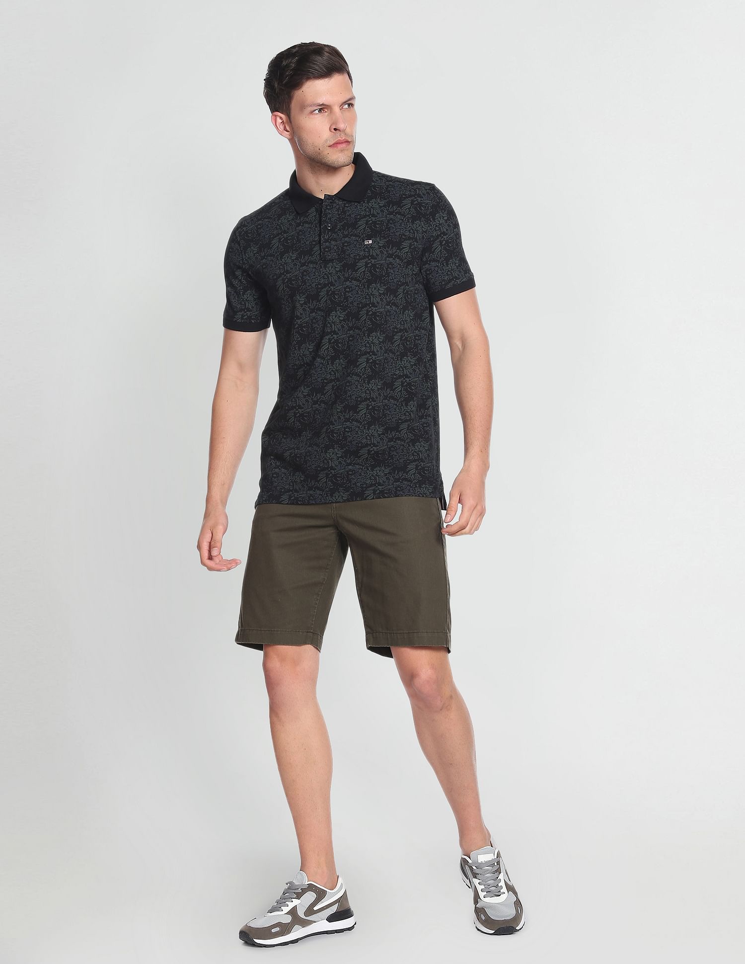 Arrow Sports Floral Print Cotton Pique Polo Shirt