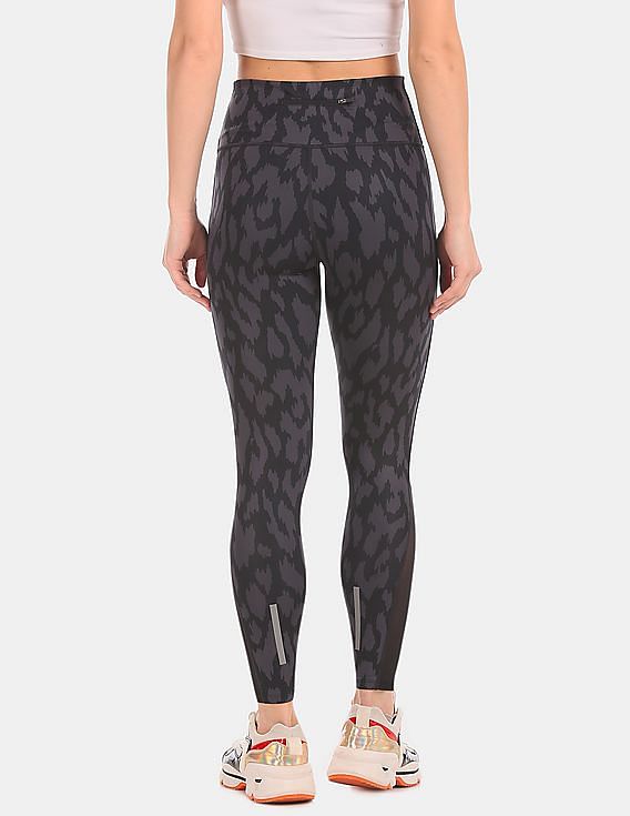 Calvin Klein Women Black And Grey Allover Animal Print 7/8 Active Leggings