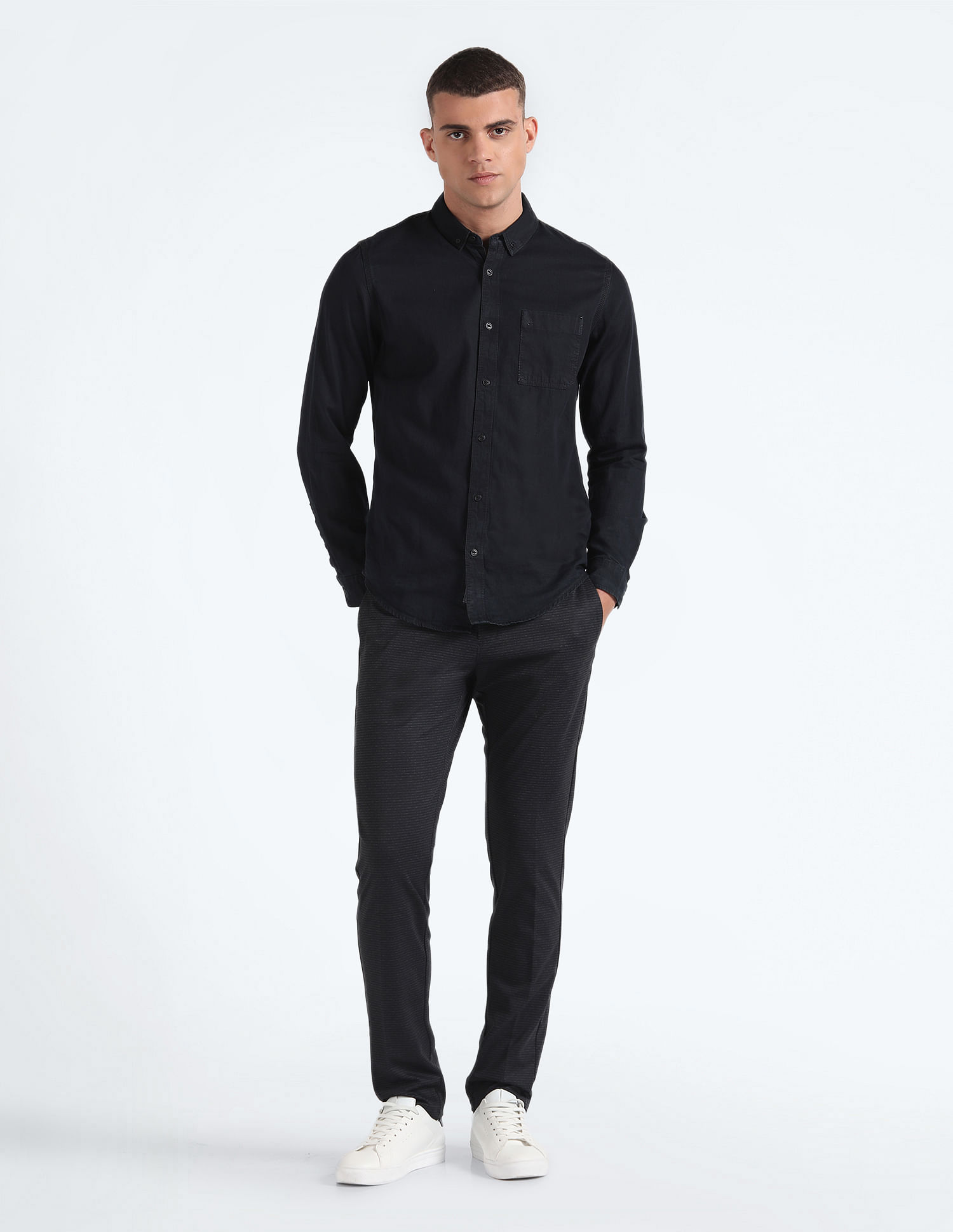 Flying Machine Super Slim Fit Striped Trousers