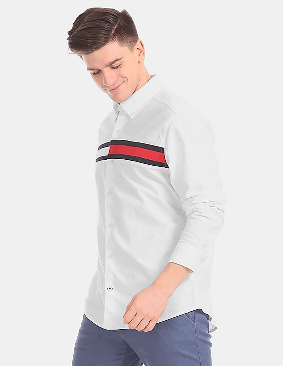 Buy Tommy Hilfiger Men Men White Regular Fit Stripe Chest Casual