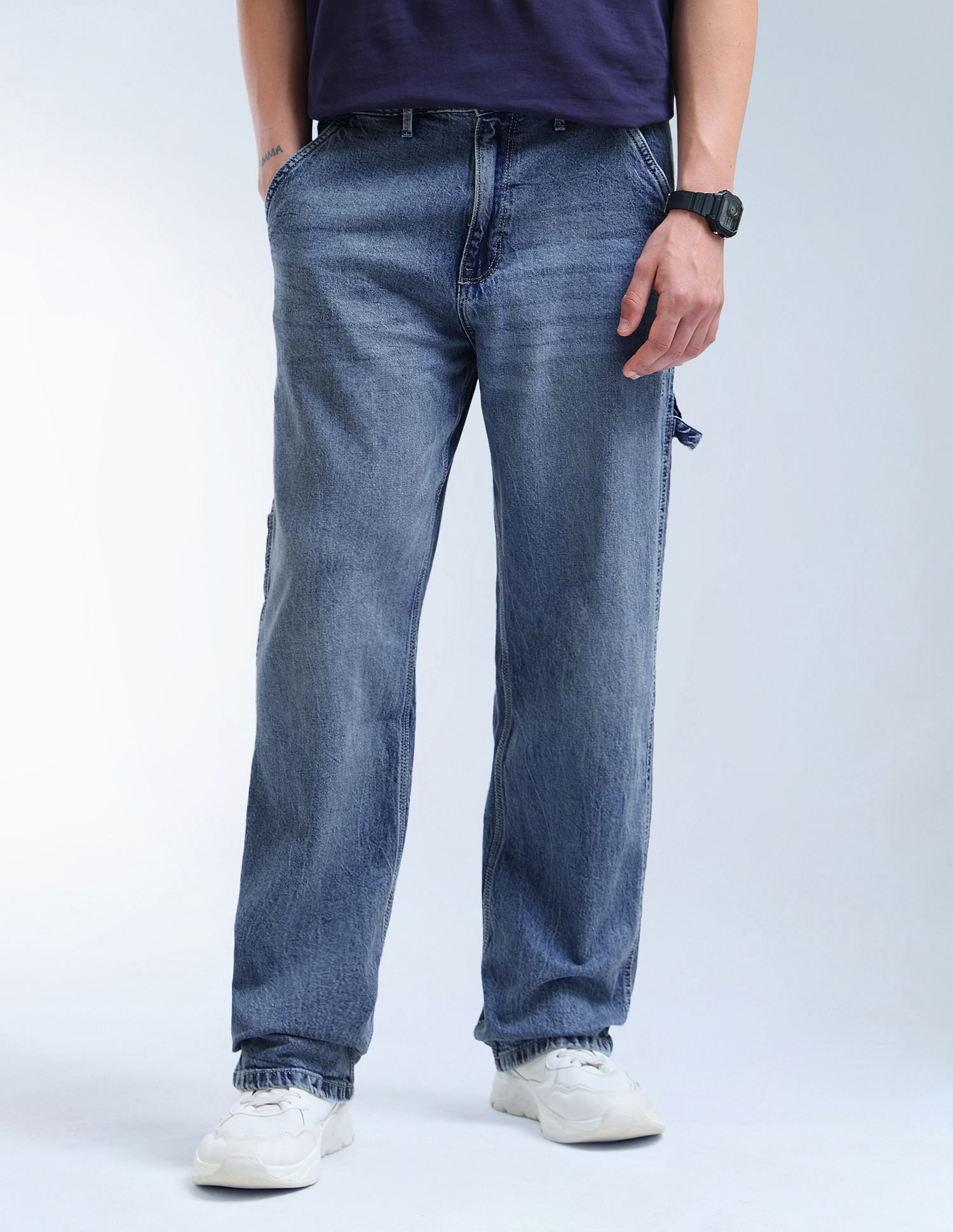 Flying Machine Cobain Loose Fit Whiskered Jeans